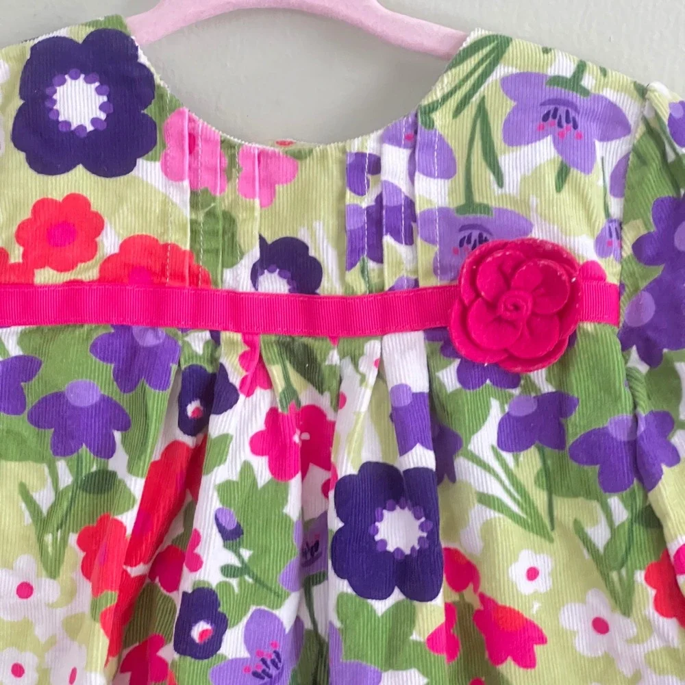 Gymboree Floral Corduroy Dress Toddler Girls 18-24M Long Sleeve Rosette Multi